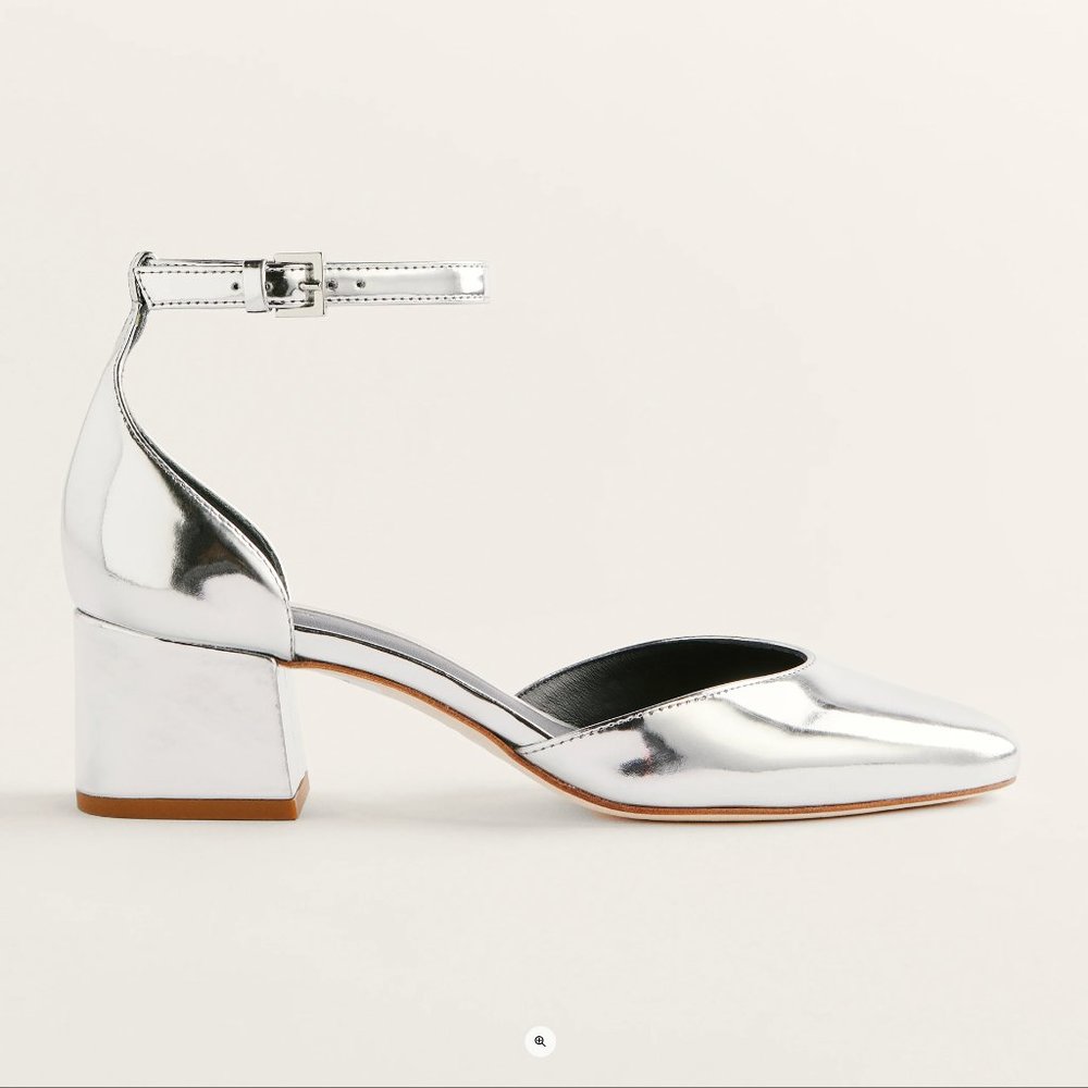 Reformation Mallori Closed Toe Heel Women's Size 7.5 Silver